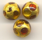 Round 14mm, Gold Foil with Dots of Red, Topaz, Amber
